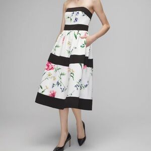 White House Black Market Strapless Floral Dress - Black and White